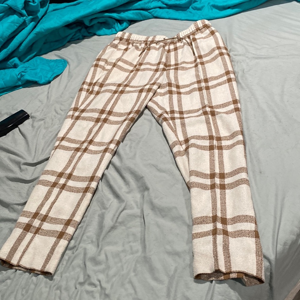 Brown and white jogger pants